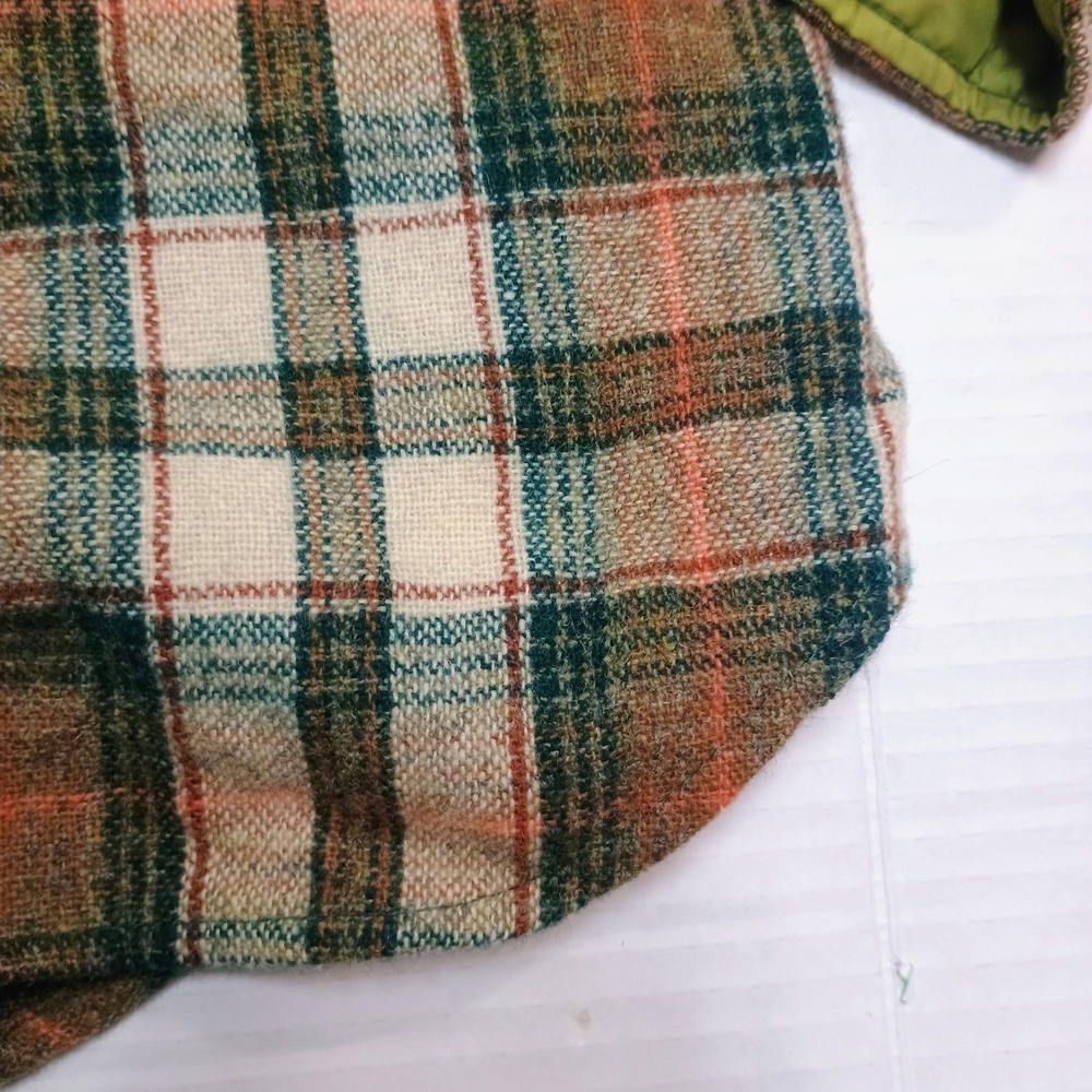 Vtg Sears Kings Road Wool Plaid Flannel Jacket Shirt Loop 15 1/2  Green Medium - Picture 4 of 7